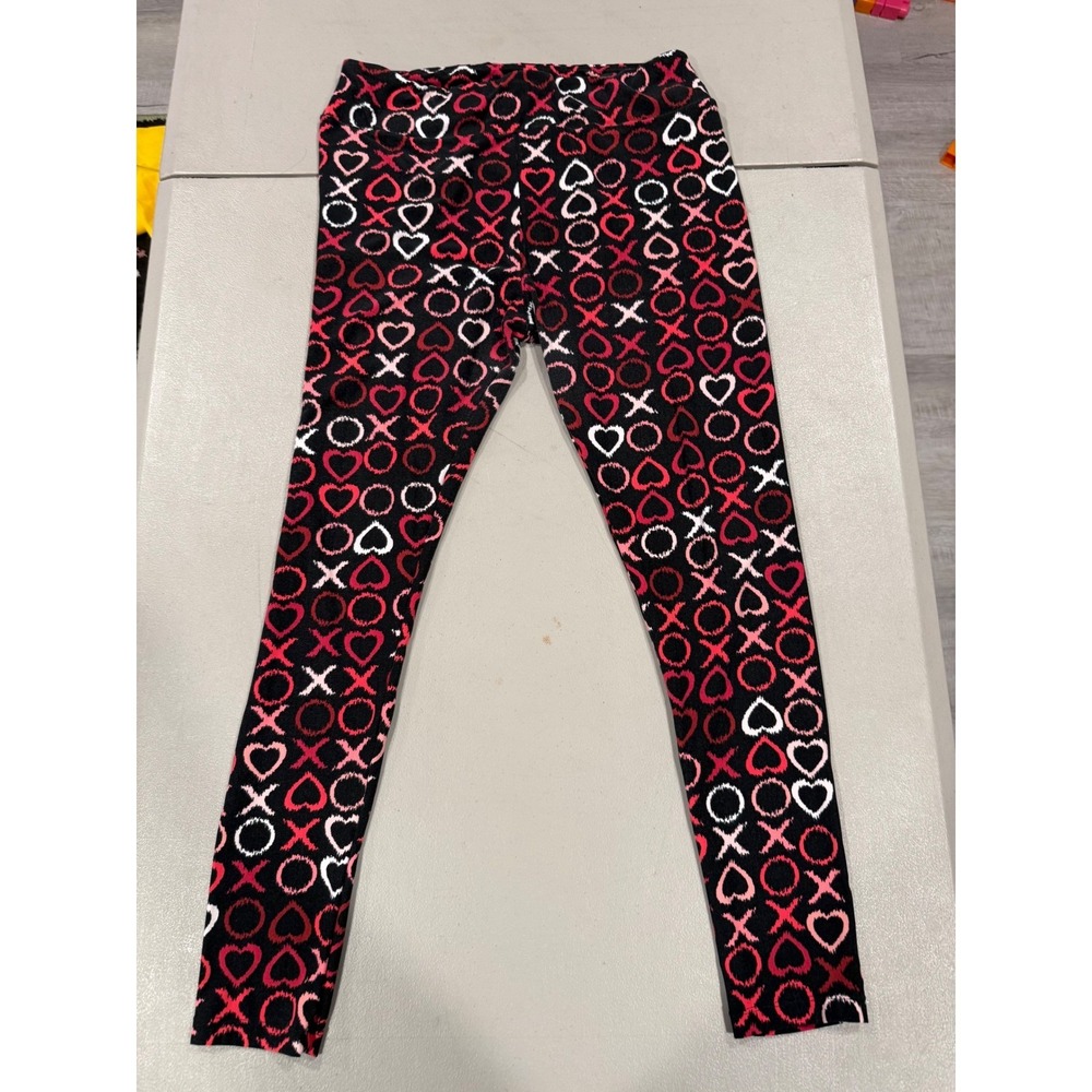 LuLaRoe Leggings Womens One Size Black Red Excellent Heart XOXO Valentine Print